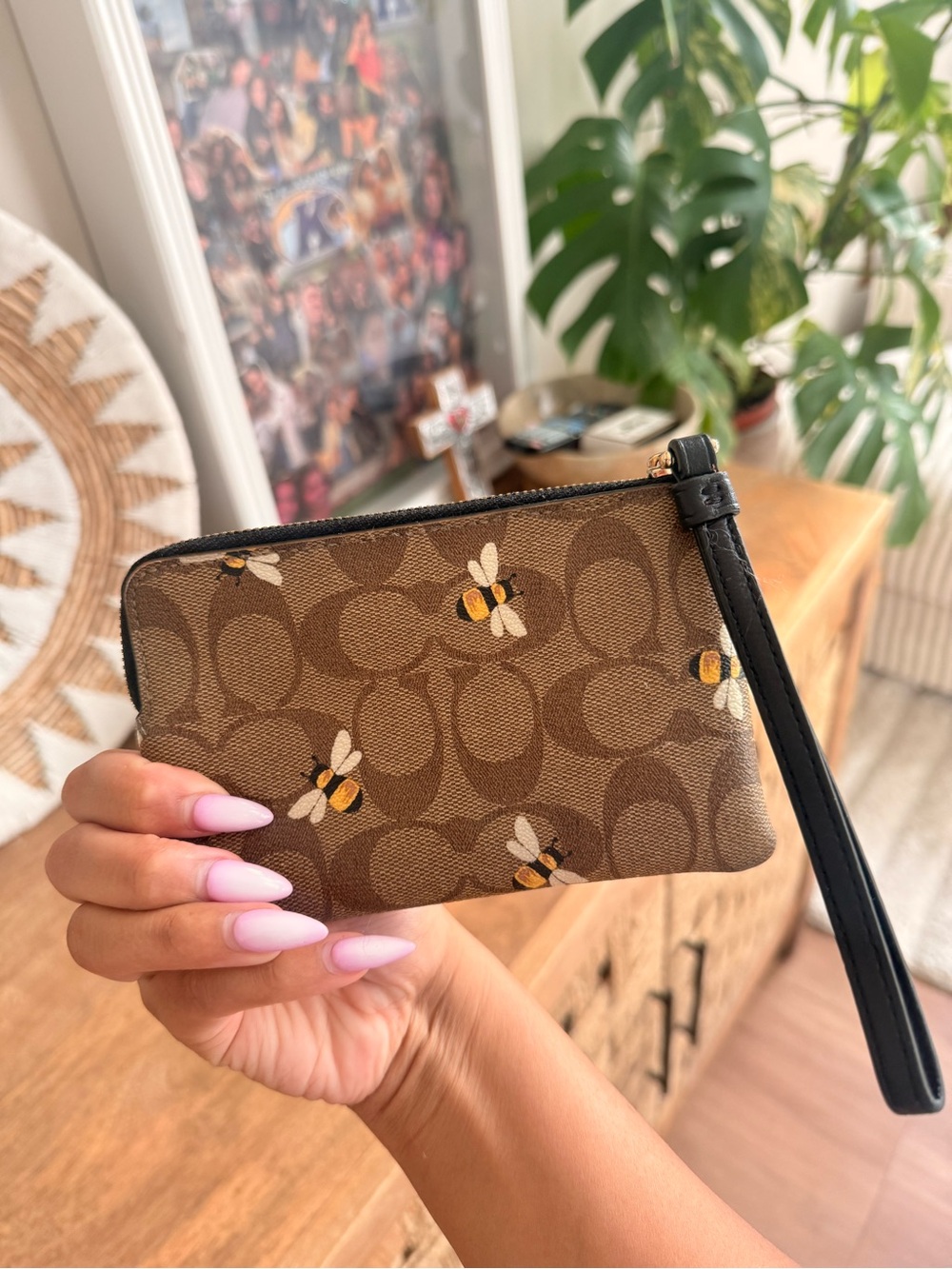 Coach Brown Signature Canvas Bee Zip Pouch - Picture 2 of 4
